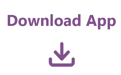 A purple text that says Download App and below a purple download icon